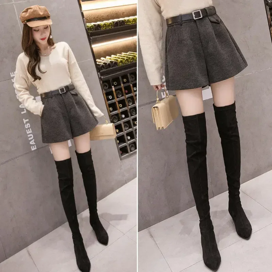 Grey Textured Belted Shorts