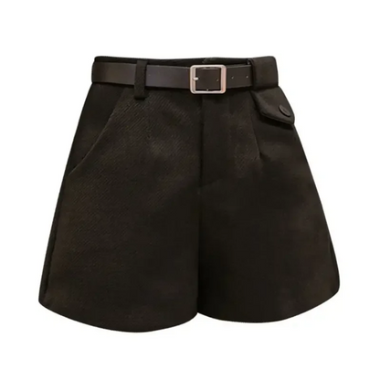 Grey Textured Belted Shorts