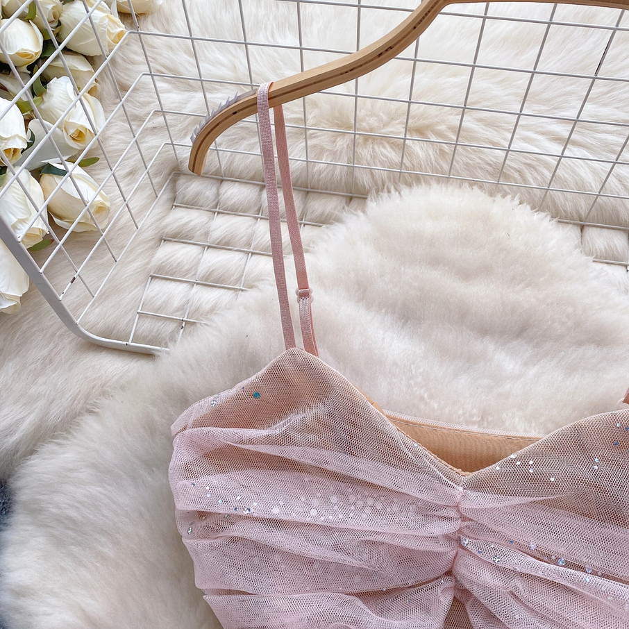 Black Glitter Tulle Cutout Dress