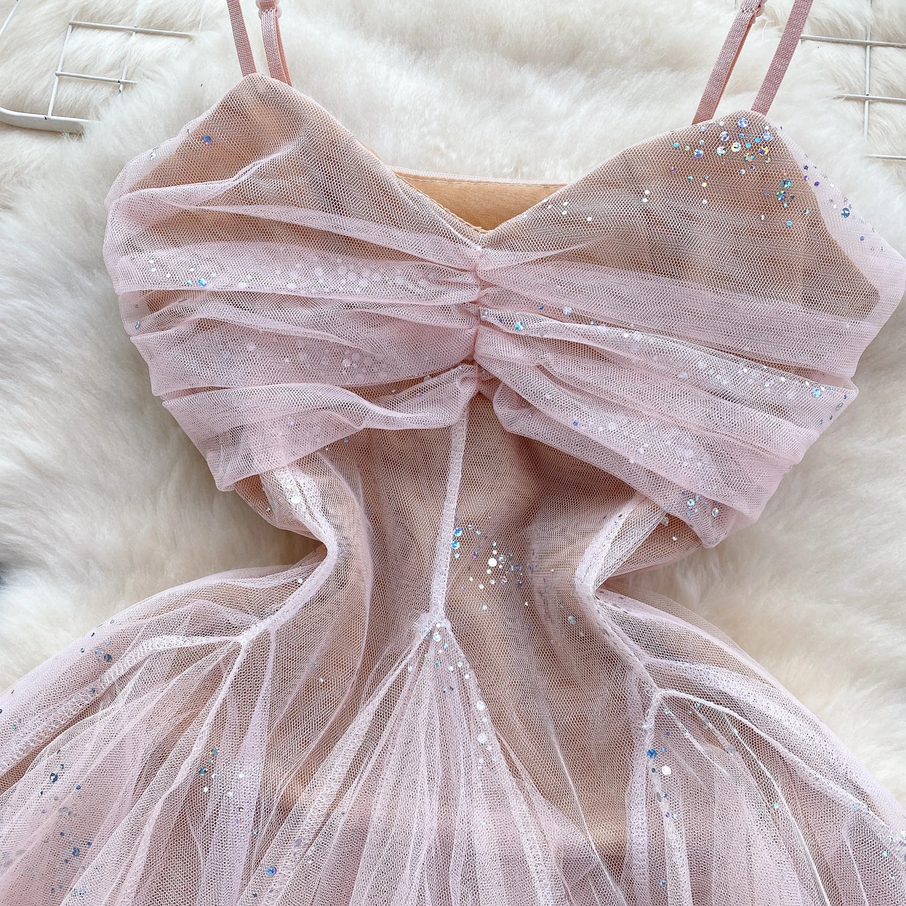 Black Glitter Tulle Cutout Dress