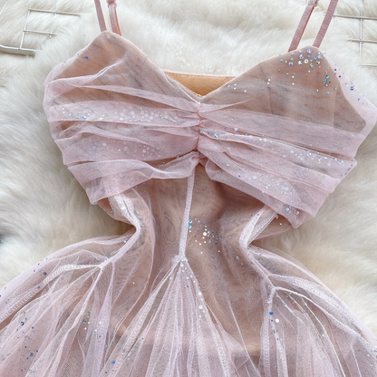 Black Glitter Tulle Cutout Dress