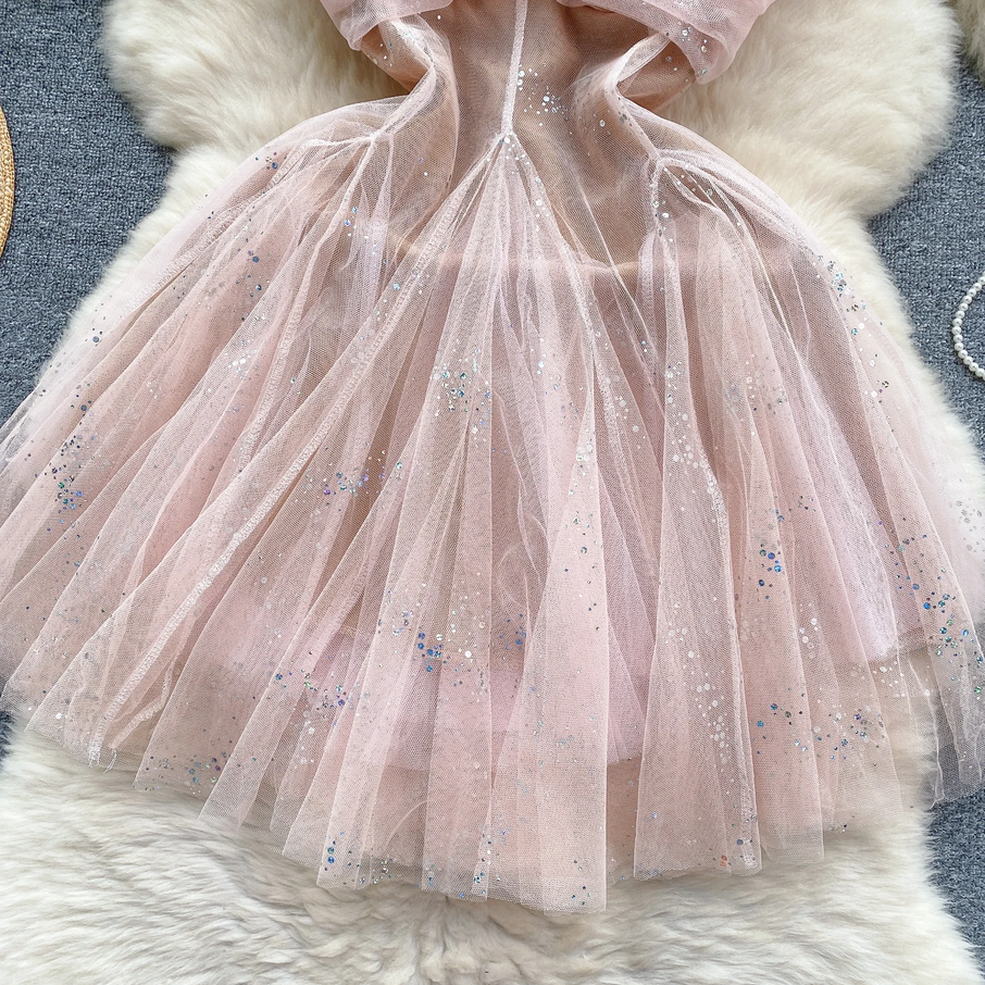 Black Glitter Tulle Cutout Dress