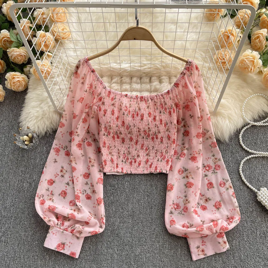 Pink Floral Puff Sleeve Top