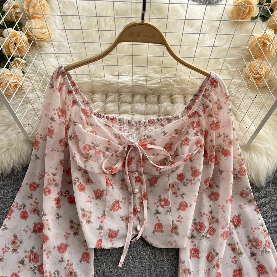 Pink Floral Puff Sleeve Top