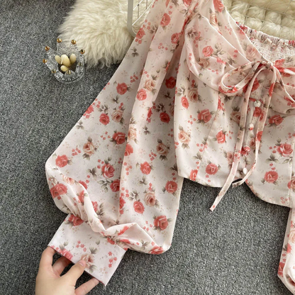 Pink Floral Puff Sleeve Top