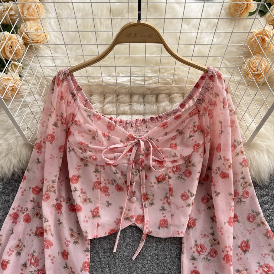 Pink Floral Puff Sleeve Top