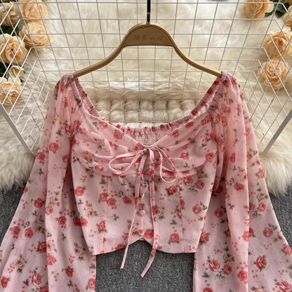 Pink Floral Puff Sleeve Top