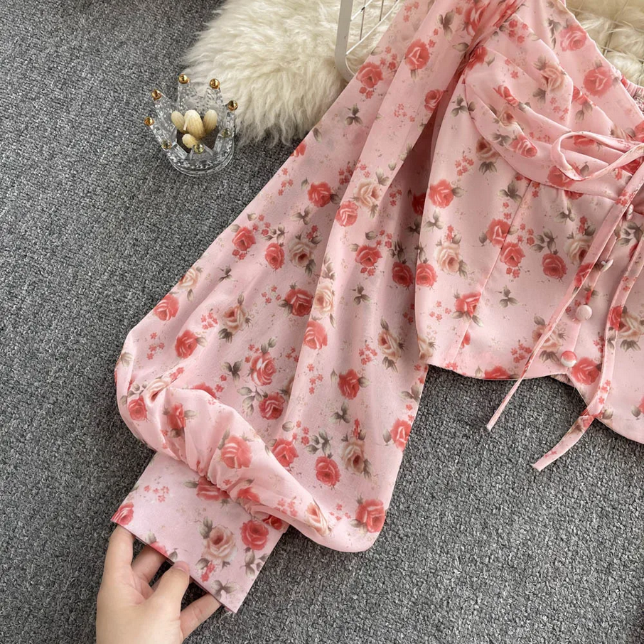 Pink Floral Puff Sleeve Top