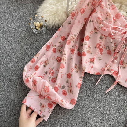 Pink Floral Puff Sleeve Top