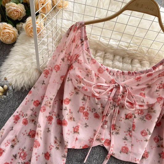 Pink Floral Puff Sleeve Top