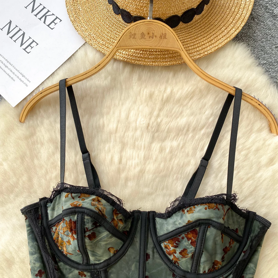 Floral Mesh Corset Top