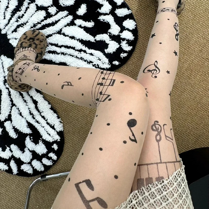 Music Note Print Tights
