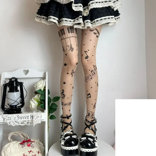 Music Note Print Tights