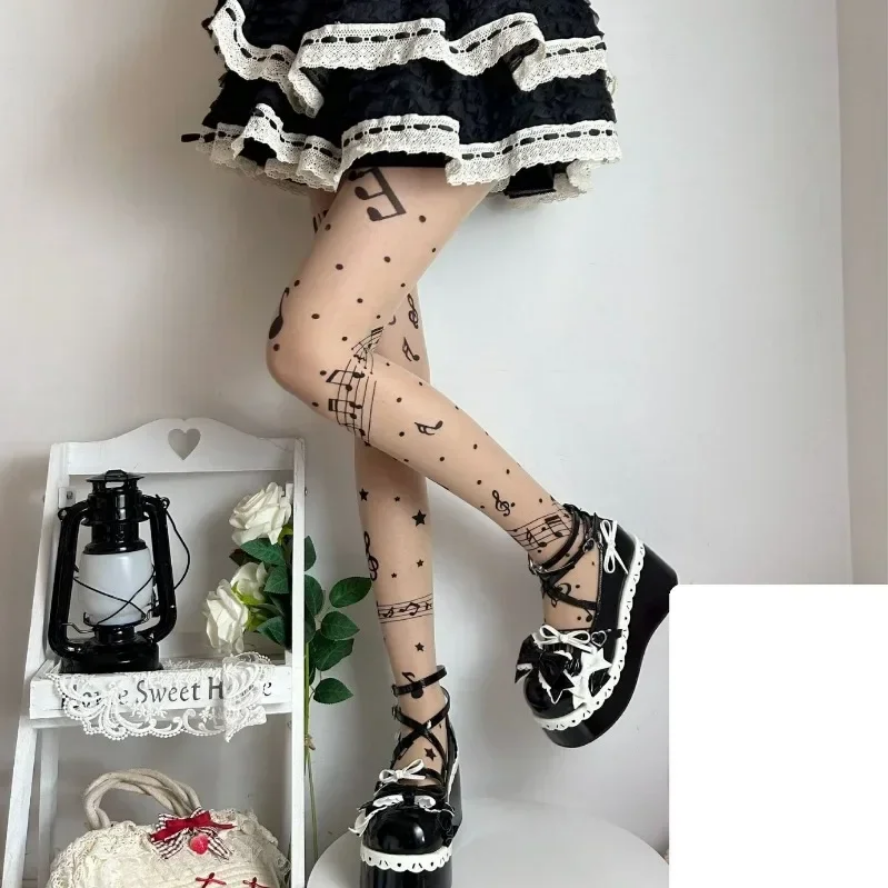 Music Note Print Tights