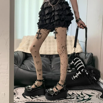 Music Note Print Tights