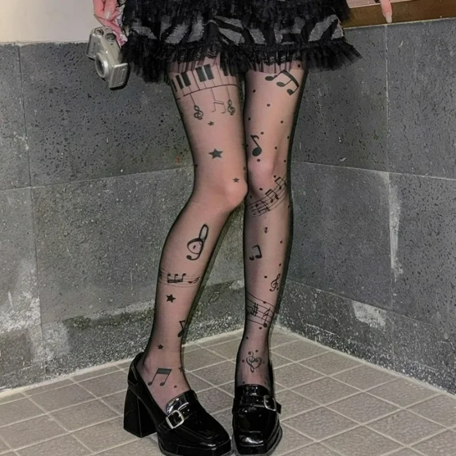 Music Note Print Tights
