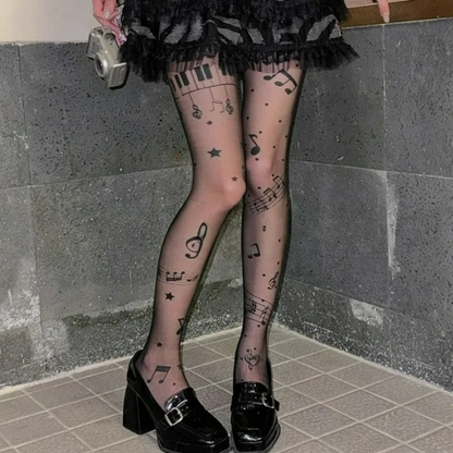 Music Note Print Tights