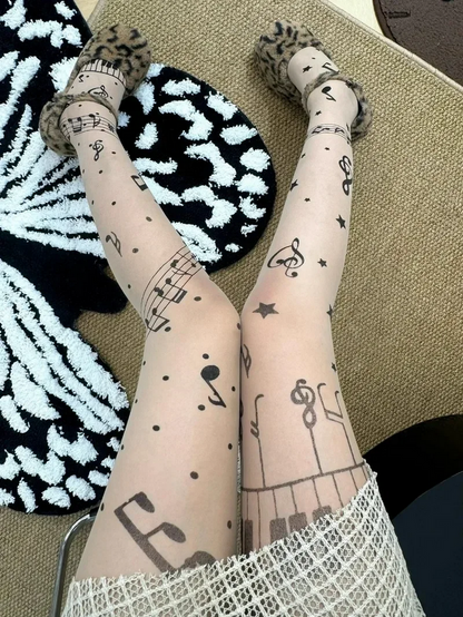 Music Note Print Tights