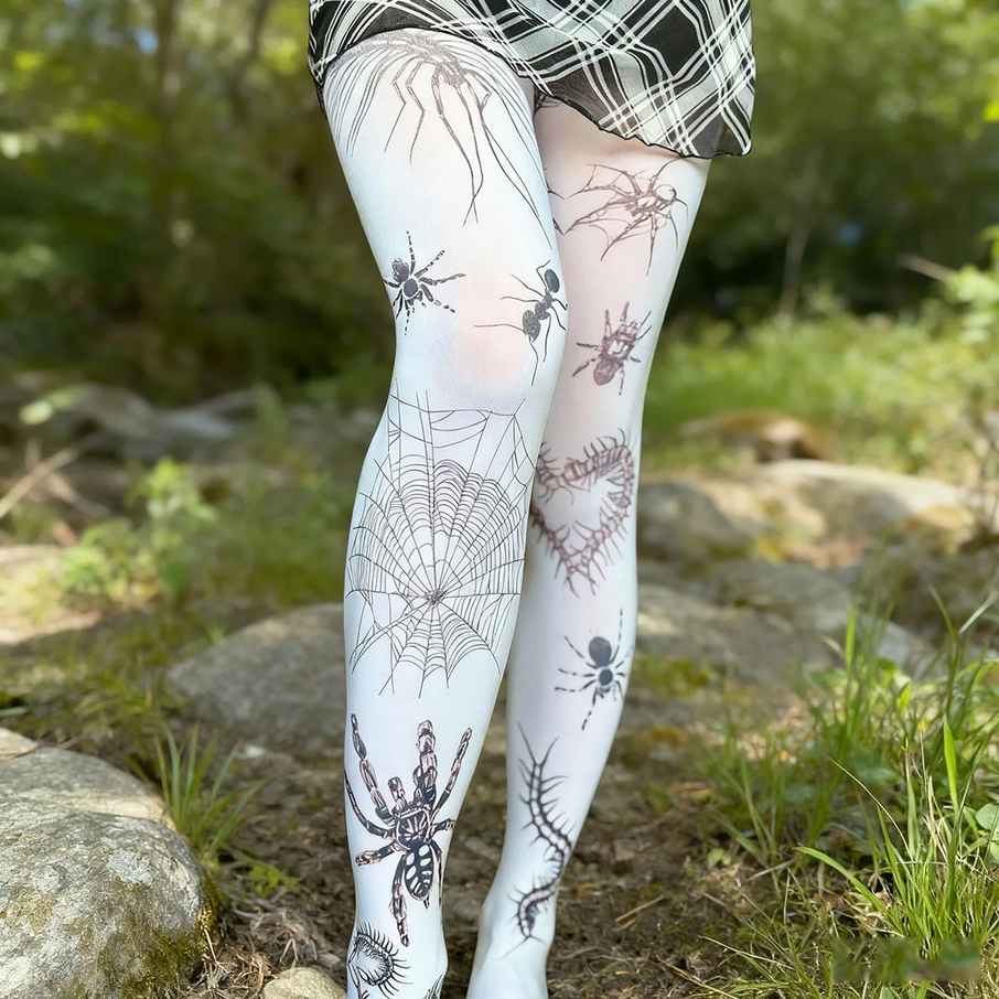 Gothic Spider Web Print Tights