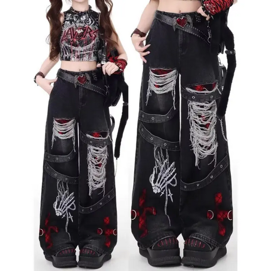 Black Gothic Skeleton Hand Pants