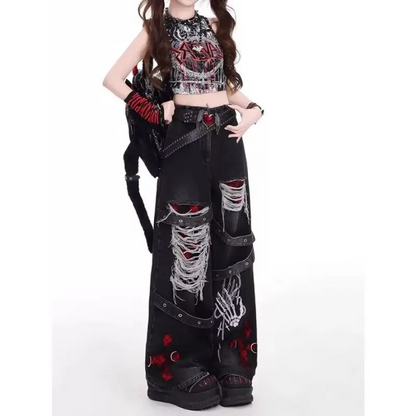 Black Gothic Skeleton Hand Pants