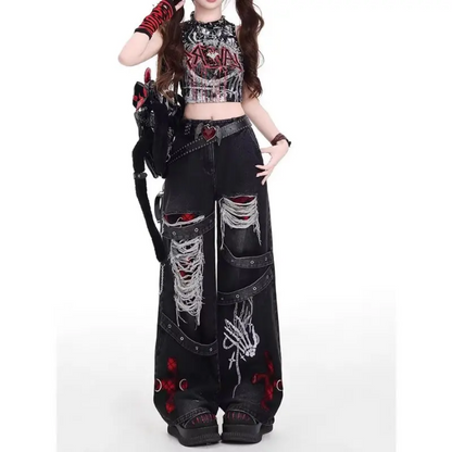 Black Gothic Skeleton Hand Pants