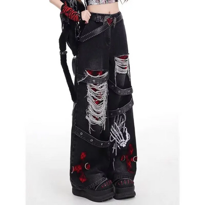 Black Gothic Skeleton Hand Pants
