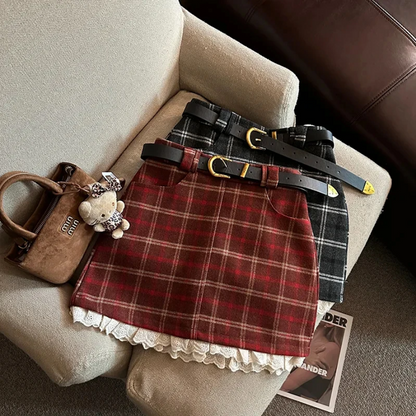 Plaid Belted Mini Skirt