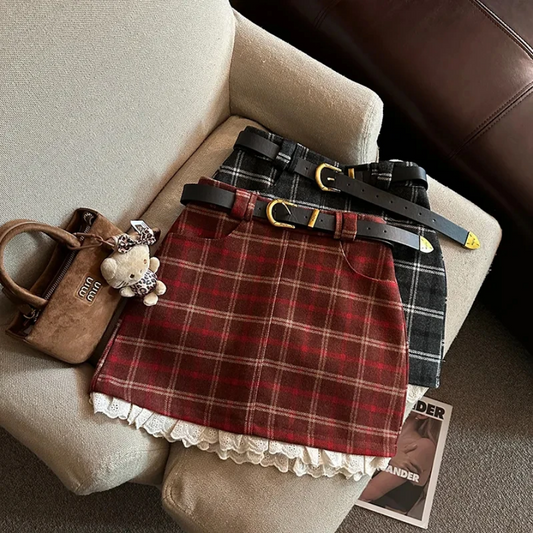 Plaid Belted Mini Skirt
