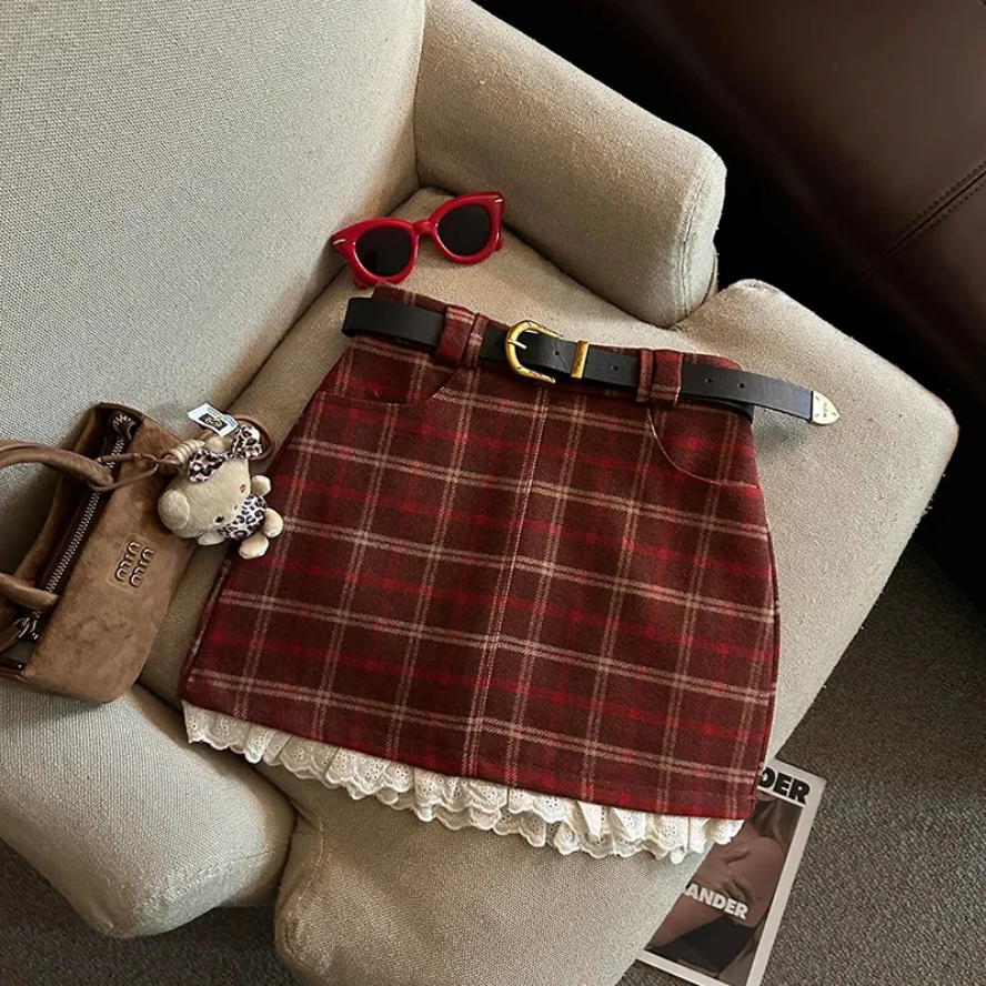 Plaid Belted Mini Skirt