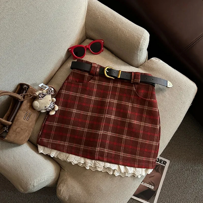 Plaid Belted Mini Skirt