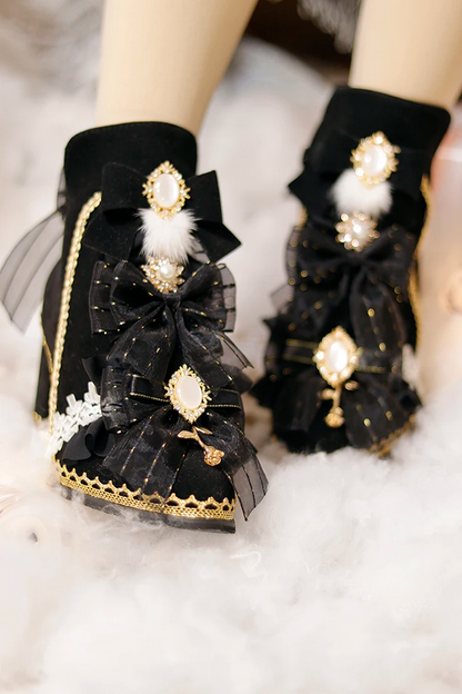 Victorian Pearl & Bow Embellished Ankle Boots