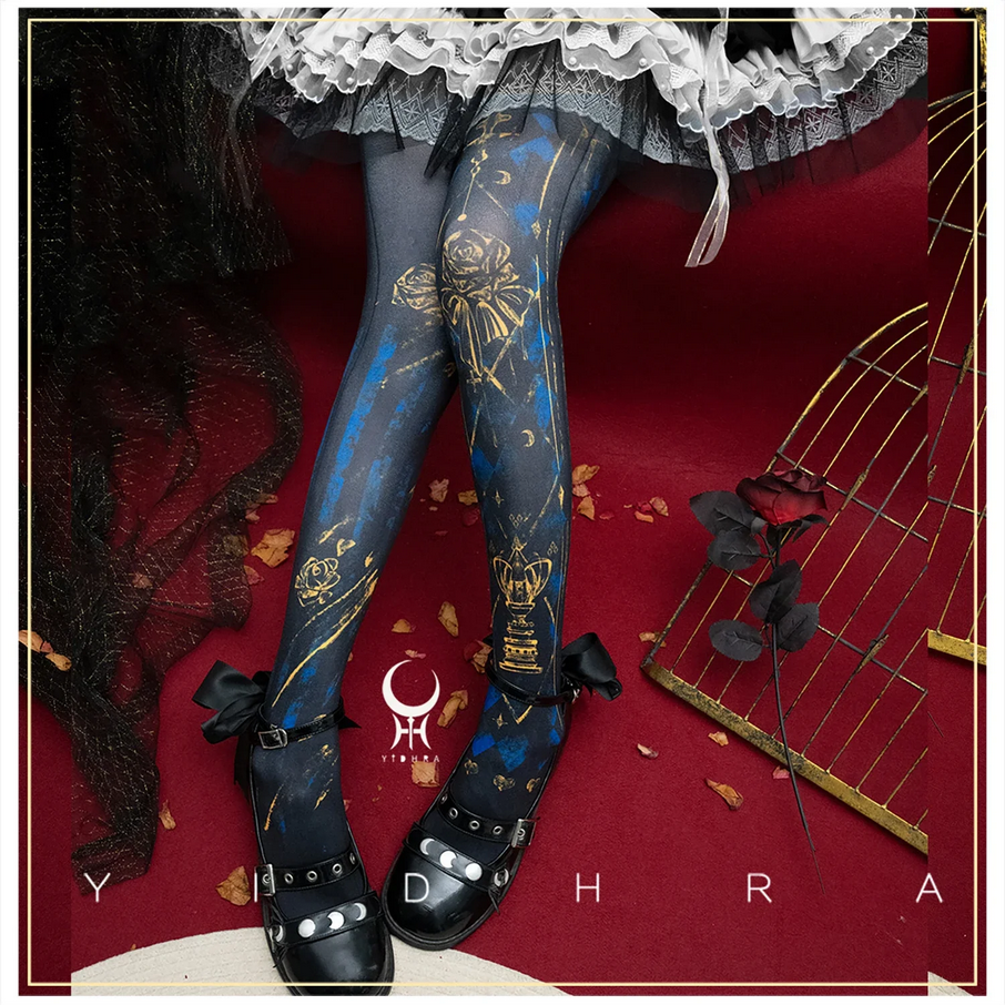 Celestial Moon & Rose Printed Tights