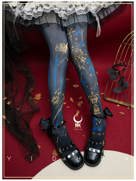 Celestial Moon & Rose Printed Tights