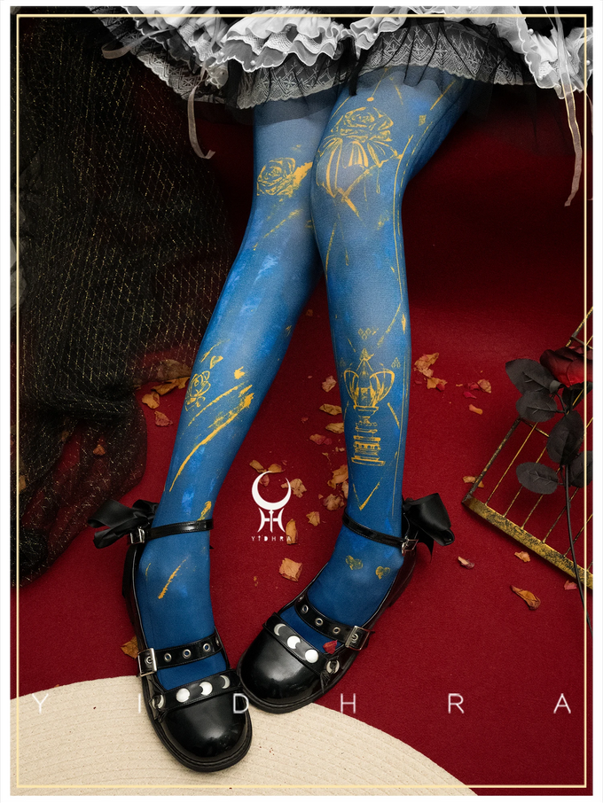 Celestial Moon & Rose Printed Tights