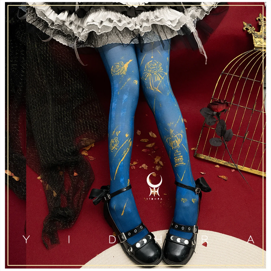 Celestial Moon & Rose Printed Tights