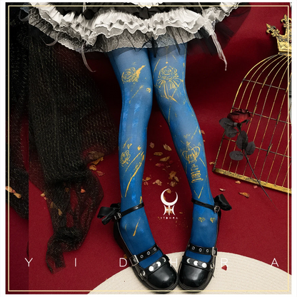 Celestial Moon & Rose Printed Tights