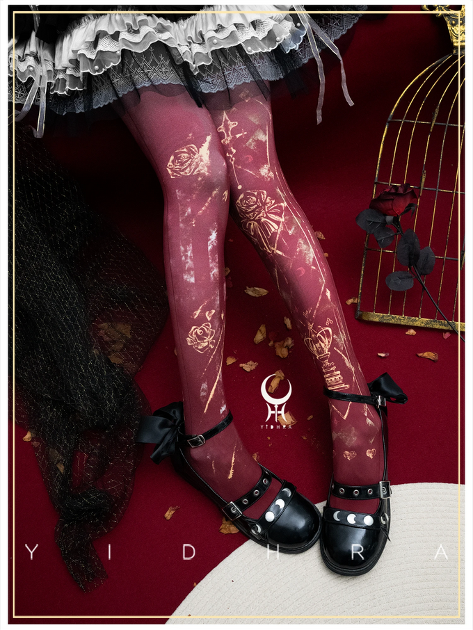 Celestial Moon & Rose Printed Tights