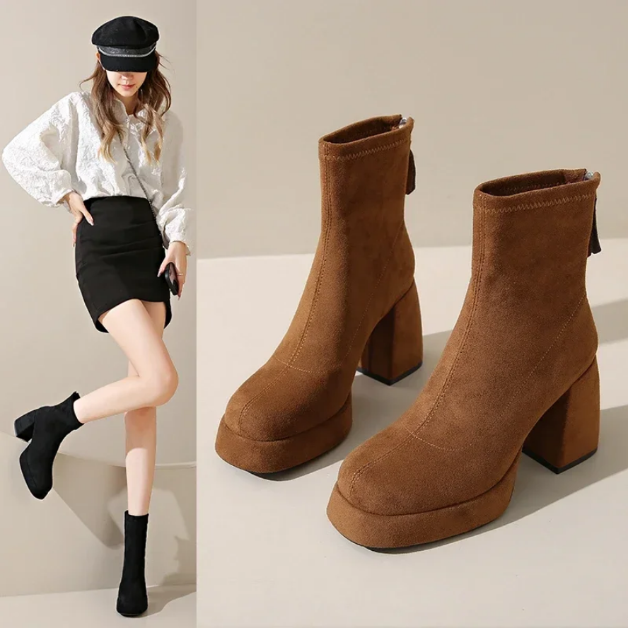 Sleek Block Heel Suede Ankle Boots