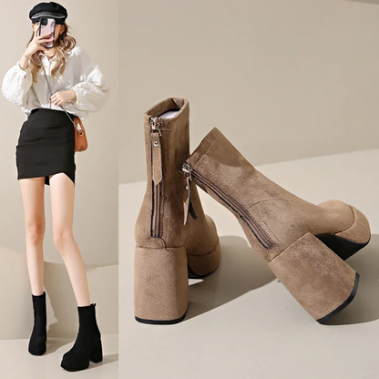 Sleek Block Heel Suede Ankle Boots