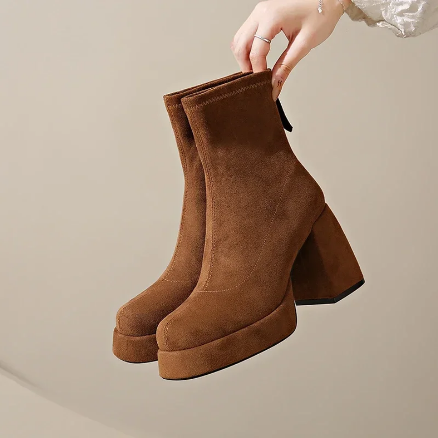 Sleek Block Heel Suede Ankle Boots
