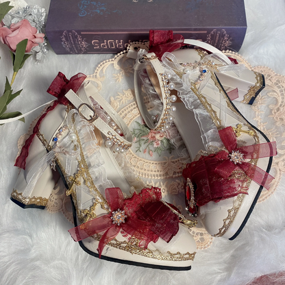 Lolita Royal Blue Baroque Pearl & Lace Heels