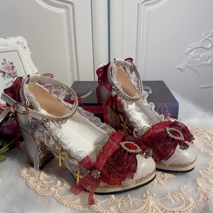 Lolita Royal Blue Baroque Pearl & Lace Heels