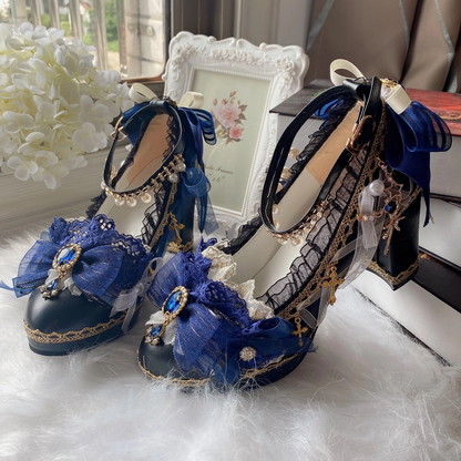 Lolita Royal Blue Baroque Pearl & Lace Heels