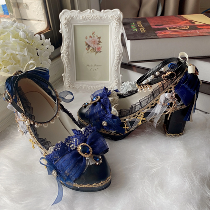 Lolita Royal Blue Baroque Pearl & Lace Heels