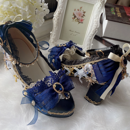 Lolita Royal Blue Baroque Pearl & Lace Heels