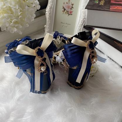 Lolita Royal Blue Baroque Pearl & Lace Heels