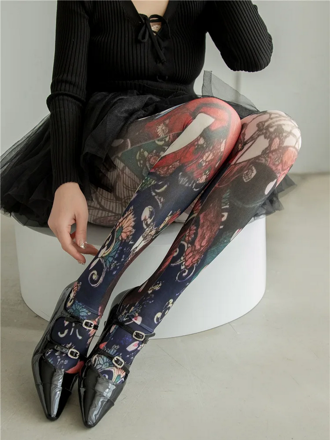 Whimsical Japanese Art Printed Tights