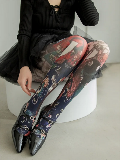 Whimsical Japanese Art Printed Tights