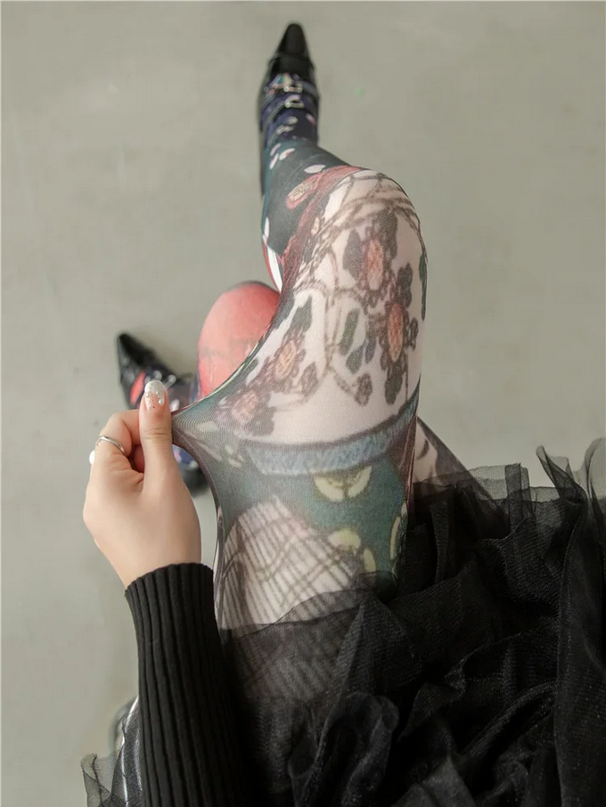 Whimsical Japanese Art Printed Tights